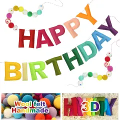 Pre-Strung Felt Happy Birthday Banner Sign Felt Ball Happy Birthday Wall Decoration Party Garland
