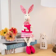 Northlight Sitting Girl Easter Rabbit Decoration with Dangling Legs - 16.5" - Cream and Pink Ivory