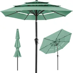 Best Choice Products 10ft 3-Tier Patio Umbrella, Market Sun Shade w/ Tilt Adjustment, Easy Crank Seaglass