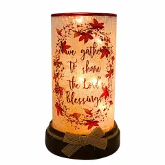 Stony Creek 8.25 In Share The Blessings Hurricane Thanksgiving Lighted Glass Accent , Thanksgiving Decor Pre-Lit Resin Base GATHER