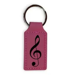 Keychain - Rectangle - Treble Clef Note - Leather Pink/Black