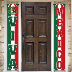 Pudodo Viva Mexico Porch Banner Dia De La Independencia Mexican Independence Day Party Front Door Wall Hanging Banner Decoration