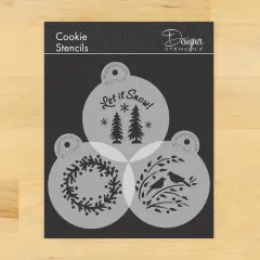 Let it Snow Cookie Stencil Set: Wreath, Trees, Winter Lovebirds | C750 by Designer Stencils | Cookie Decorating Tools | Baking Stencils for Royal Icing, Airbrush, Dusting Powder | Reusable Food Grade Stencil for Cookies | Easy to Use & Clean Stencil