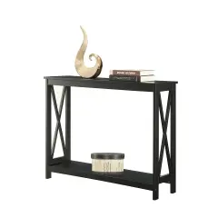 Modern Wood Entryway Sofa Console Table with Bottom Shelf for Living Room and Hallway Black
