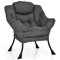 Modern Soft Polyester Fabric Accent Chair with High-Density Cushioning and Side Storage Pocket Grey