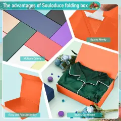 Beautiful & Sturdy Large Orange Gift Box Measuring 12 x 8.5 x 3.2 Inches for Birthday Gifts - Box Includes Cards, Envelopes, Ribbon and Shredded Paper Filler (set of 2)
