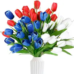 36 Pcs Patriotic Artificial Flowers Memorial Tulips Bouquet Tabletop