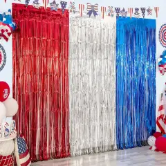 4th of July Decorations,Red White Blue 3 Pack America Tinsel Foil Fringe Curtains,4th of July Photo Booth Prop Streamer Backdrop for Independence Day,Memorial Day,Labor Day Patriotic Party