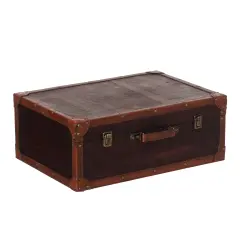 Vintiquewise Vintage-Style Decorative Wooden Display Suitcase Box Antique-Inspired Design with Faux Leather Trim Brass Hardware and Classic Trunk Detailing Ideal for Home D&eacute;cor or Treasure Chest