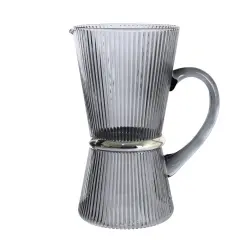 Ribbed Glass Pitcher with Band By Kinor Decor Grey