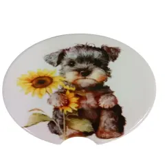Adorable Miniature Schnauzer with Sunflower Ceramic Car Coaster Set 2.56" (2 Pack)
