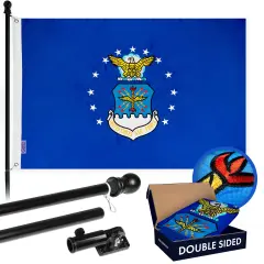 G128 - 5 Feet Tangle Free Spinning Flagpole (Black) US Air Force Flag Double Sided Brass Grommets Embroidered 2x3 ft (Flag Included) Aluminum Flag Pole