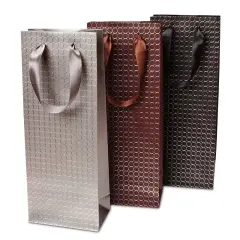 Red Embossed Dots Wine Holder Bag 14 1/8'' x 4 1/8'' x 14 1/4''