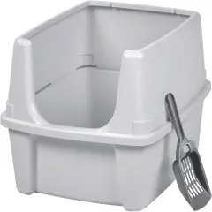 IRIS USA Open Top Cat Litter Tray with Scoop and Scatter Shield, Silver