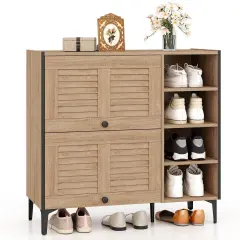 Costway Shoe Storage Cabinet with Flip Doors Adjustable and Removable Shelves for Entryway