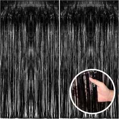 2 Pack Black Party Streamers Backdrop Tinsel Foil Fringe Curtains