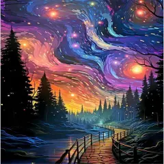 Starry Sky Diamond Painting Kits for Adults - Starry Night Diamond Art Kits for Adults, Round 5D Abstract Landscape Gem Art Kit for Adult DIY Crafts Kit for Home Wall Decor Gifts (16x12 inch)