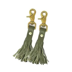 Swivel Hook Brass Base 2 Inch long 5/8 Inch leather fringe green