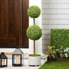 Northlight Two-Toned Double Sphere Artificial Boxwood Topiary Potted Plant - 48" Green