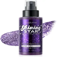 Body Glitter Spray，Glitter Hairspray，Purple Body Glitter Spray,Quick-Drying and Waterproof Glitter Hairspray,Nozzles are not Easily clogged，Long-Lasting Body Shiny Spray for Stage Makeup, 3.38Oz