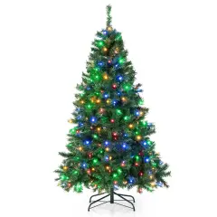 Costway 6FT/7FT Pre-Lit Hinged Christmas Tree with 260/350 Multi-Color Lights & 3-Minute Quick Shape No Fluffing Required