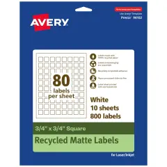Avery Recycled Matte White Labels,3/4" x 3/4" Square