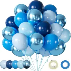 60Pcs 12Inch Chrome Blue Balloons Kit Macaron Baby Pearl Navy Blue Latex Balloons