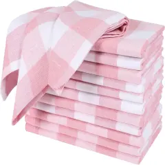 Gingham Buffalo Check Cotton Dinner Napkins &ndash; 12-Pack, 18"x18" Pink/White Premium Wedding & Home Dining Napkins