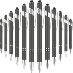 12 Pieces 2 in 1 Stylus Metal Ballpoint Pen with Stylus Tip, 1.0 mm Black Ink Ballpoint Pen for Touch Screens(Gray and Silver)