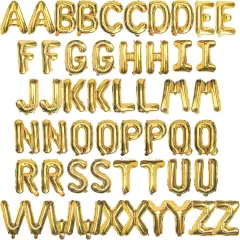 [52 PCS] 16" Foil Gold Letter Balloons 2 Sets of A-Z, Mylar Aluminum Hanging Alphabet for Graduation New Year eve Birthday Party Decorations