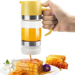 Glass Honey Dispenser,9 OZ Honey Pot with Handle,No Drip Honey Container Jar,Maple Syrup Dispenser,Ideal for Honey and Syrup,White base