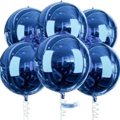 Dark Blue Balloons, 6 pcs Blue Foil Balloons, 22 inch Giant 4D Foil Balloons and Ribbon, Large Mylar Balloons, Balloons for Birthday Decorations, Wedding Decorations, Party Decorations