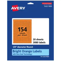 Avery Bright Orange Paper Labels, 0.5" Diameter Round
