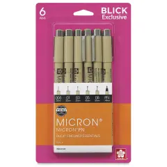 Sakura Pigma Micron Pens - Blick Exclusive! Fineliner Essentials Set of 6, Black, Assorted Sizes