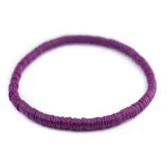 The Bead Chest Boho Stretch Bracelet, Plum Purple - Stackable African Vinyl Heishi, Unisex for Men & Women