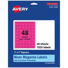 Avery Neon Magenta Paper Labels, 1" x 1" Square