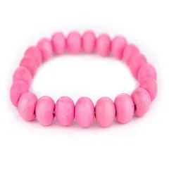 The Bead Chest Wood Stretch Bracelet, Neon Pink - Stackable Beaded Jewelry, Unisex for Men & Women