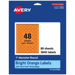 Avery Bright Orange Paper Labels, 1" Diameter Round