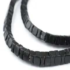 The Bead Chest Rare Black Square Snake Beads Long Strand 7mm Nigeria African Interlocking Glass 36 Inch Strand Handmade