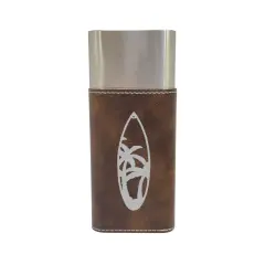 Cigar Case with Cutter - Palm Tree Surf Board - Leather Rustic/Silver
