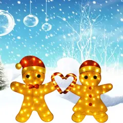 Adorable Light Up Gingerbread Couple for Whimsical Holiday Decor 32 Inches Tall