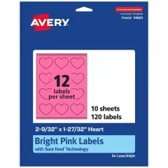 Avery Bright Pink Paper Labels, 2-9/32" x 1-27/32" Heart