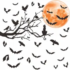 Halloween Moon Wall Sticker Decor - Branch Cat