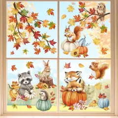 Fall Woodland Animals Window Clings Autumn Pumpkin Fox Squirrel Owl