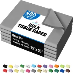Tissue Paper for Gift Bags - 15" x 20"Bulk Tissue Paper Dark Blue 480 Sheets - 10lb Newsprint for Packing, Birthday Gift Box Filler, Packing Supplies for Moving SuppliesGray