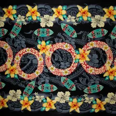 1 Yard Rings of Polynesia Rayon Fabric 45" Wide, 100% Rayon Black