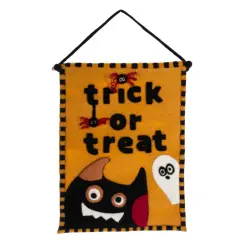 Ganz 22.5 Inch Trick Or Treat Wool Banner Halloween Wall Art Decor , Lightweight Halloween Decor Owl Ghost Wall Decor Multicolored