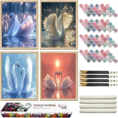 4 Pack Swan Paint by Numbers Kit for Adults Beginners, 12" Wx16 L Paint by Numbers