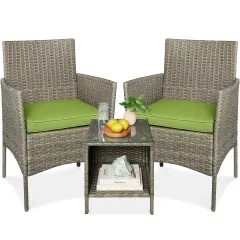 Best Choice Products 3-Piece Outdoor Wicker Conversation Patio Bistro Set, w/ 2 Chairs, Table Taupe/Pistachio