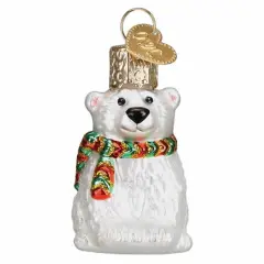 Old World Christmas 2.0 Inch Mini Polar Bear Christmas Tree Ornament , Ornament White Artic Habitat